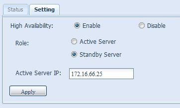 xii. Dla związanego systemu wybierz rolę serwera, na przykładzie jednostce przypisana zostaje rola Standby Server (Serwer w gotowości). Dlatego należy zaznaczyć opcję Standby Server.