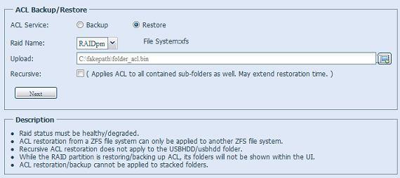 Wystarczy wybrać wymagane do odtworzenia foldery dla ACL.