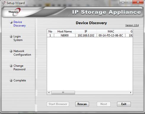 4. Wybierz urządzenie Thecus IP storage, które chcesz konfigurować. 5. Zaloguj się używając loginu i hasła administratora.