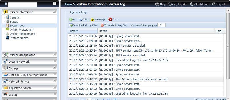 Service Status (Stan usług) Pozycja Opis AFP Status (Stan Stan serwera Apple Filing Protocol. AFP) NFS Status (Stan Stan serwera Network File Service. NFS) SMB/CIFS Status Stan serwera SMB/CIFS.