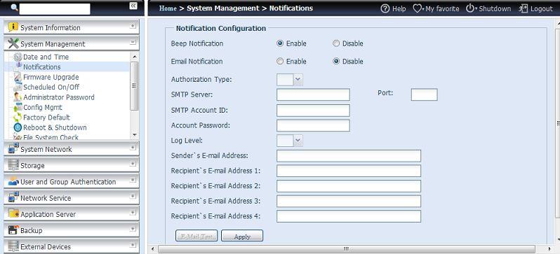 Notification Configuration (Konfiguracja powiadomień) Pozycja Opis Beep Notification (Powiadomienie dźwiękowe) Email Notification (Powiadomienie przez email) Authentication Type (Typ