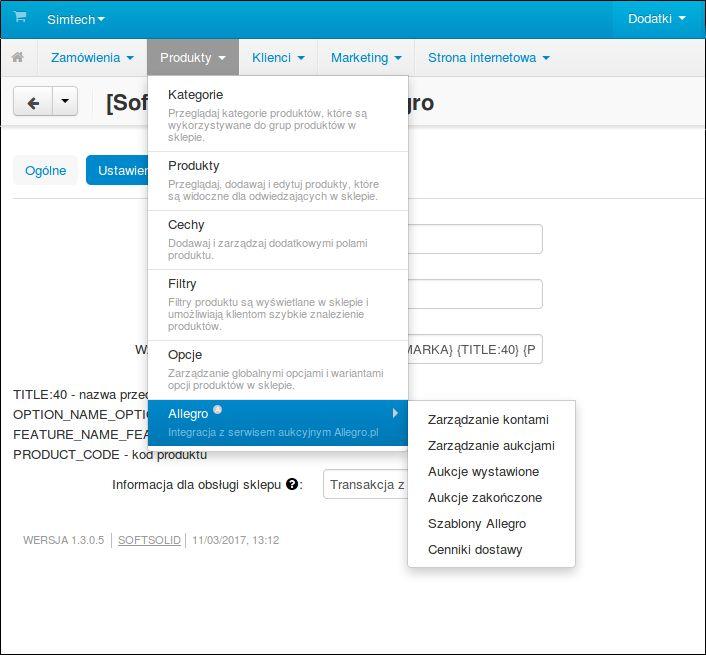 wybieramy z drzewa kategorię w której chcemy wystawiać przedmioty a następnie klikamy w Pobierz parametry Zostanie pobrane drzewo kategorii Allegro oraz parametry dodatkowe.