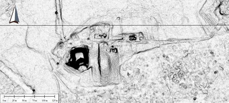 Cieniowy model terenu otoczenia i reliktów zabudowy z Bergland (Źródło: MGGP Aero/UAM, Opracowanie: R. Zapłata). 151 Fig. 2. Bergland. Visualisation of ALS-ISOK data.