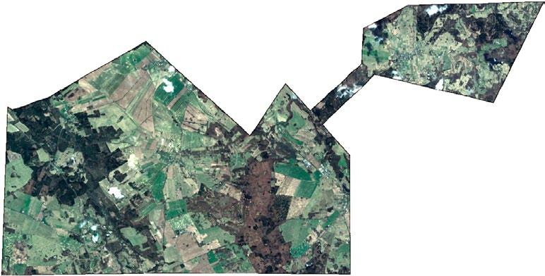 Ryc. 1. Obraz satelitarny Pléiades zarejestrowany 1 maja 2013 roku, przedstawiony w postaci kompozycji barwnej w barwach naturalnych. Fig. 1. Pléiades satellite image, acquired 1 May 2013.