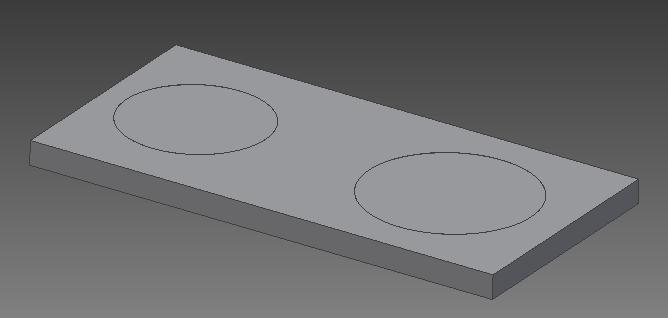 Szerokość: 200 mm Grubość: 20 mm Średnica krążka 1: 120 mm Średnica krążka 2: 140 mm Rys. 1.1. Zamodelowana płyta w programie Autodesk Inventor Professional. 1.3.