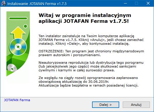 W pierwszym oknie programu instalacyjnego pojawia się