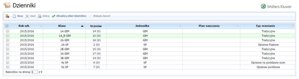 klas i następnie zaznaczyć klasy, którym ma zostać stworzony dziennik), określić typ oceniania dla tworzonego dziennika, rok szkolny oraz datę pierwszych zajęć.