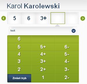 kliknięcia w odpowiednią cyfrę na kalkulatorze ocen. Z danej kategorii można wpisać tylko jedną ocenę, z ewentualną możliwością późniejszej zmiany.