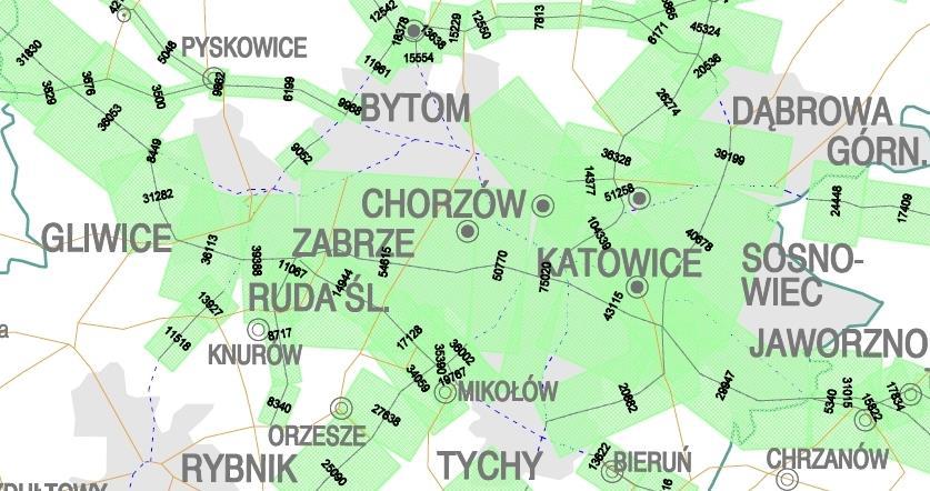 Rysunek 4-2 Wewnętrzna sieć dróg arterii komunikacyjnych w Rudzie Śląskiej W chwili obecnej przez Rudę Śląską przebiegają 3