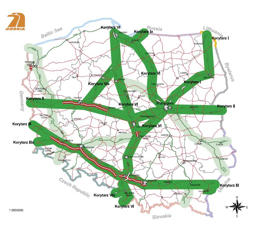 Rysunek 4-1 Paneuropejskie korytarze transportowe w Polsce źródło: siskom.waw.pl Miasto Częstochowa posiada dobrze rozwiniętą infrastrukturę drogową.
