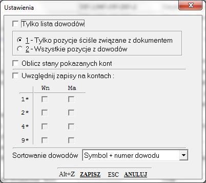Jeżeli na dowodach księgowych były pozycje nie związane z tą umową, to dzięki tym przełącznikom możemy je ewentualnie pominąć na wydruku.