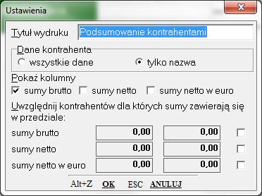 Samodzielnie nadajemy tytuł wydruku Na wydruku pojawi się tyle kolumn z wartościami, ile wybierzemy w tym miejscu.