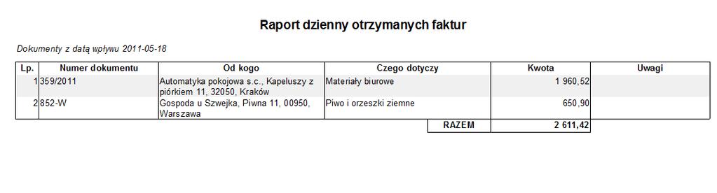 Wydruki Lista zaznaczonych faktur wydruk zbliżony do poprzedniego.