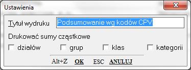Wydruki Podsumowanie programami ten wydruk pokazuje sumy według programów, czyli informacji wprowadzanych jako rodzaj środków przy poszczególnych pozycjach faktur.