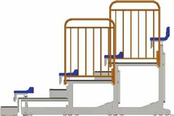 Trybuny sportowe Teleskopowe - do użytku wewnątrz obiektów Trybuna zsuwana teleskopowo z siedziskami plastikowymi Trybuna składa się z modułów, których wymiary dopasowywane są indywidualnie dla