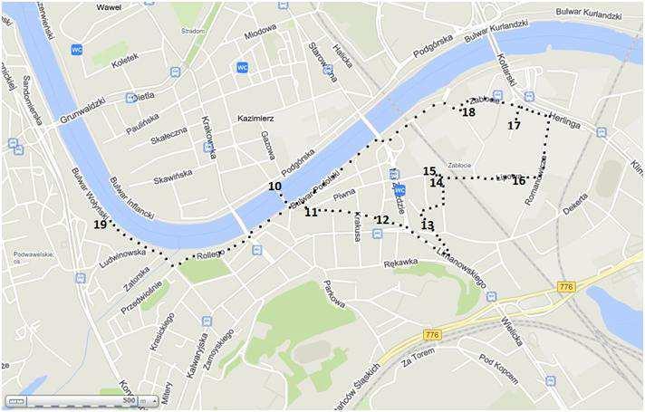 45 Miejsce Zakończenia: Bulwar Wołyński(przy muralu Smoki ) Godzina Zakończenia: 19.00 Mapa spaceru Legenda: K- kawiarnie 1- Miejsce Spotkania Plac Nowy 7 2- Mural na ul. Nowej 3-Mural na ul.