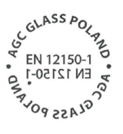 5.6 Znakowanie szkła hartowanego Termicznie hartowane bezpieczne szkło sodowo-wapniowo-krzemianowe, odpowiadające wymaganiom normy PN-EN 12 150-1 znakowane jest trwale (nadruk, wytrawianie,