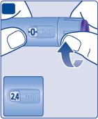 Jeżeli licznik dawki zatrzyma się przed wartością 3,0 mg, oznacza to, że wstrzykiwacz nie zawiera wystarczającej ilości roztworu, aby podać pełną dawkę 3,0 mg leku.