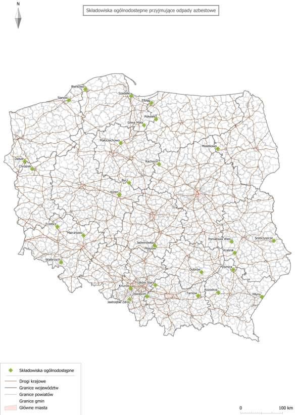 Mapa nr 3 Rozmieszczenie składowisk przyjmujących