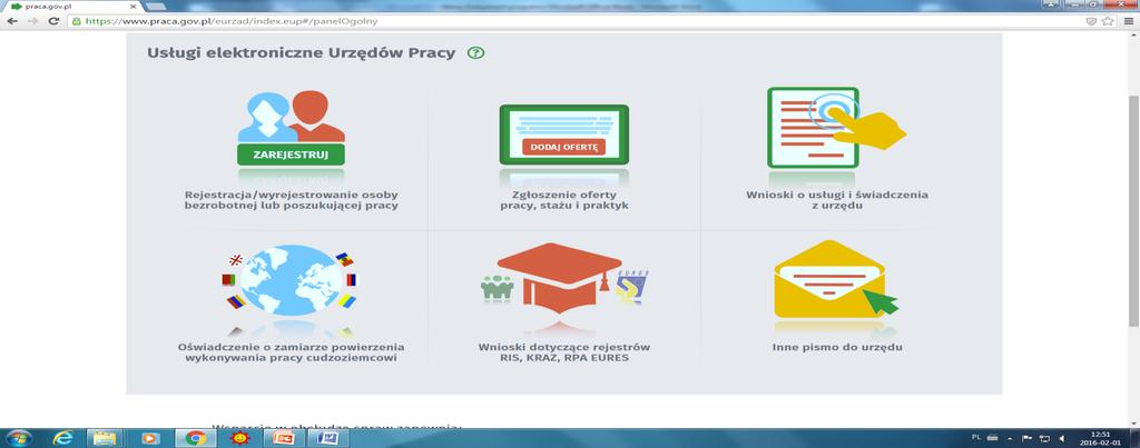 m.in.: zgłoszenie oferty pracy, wyszukiwanie i przeglądanie ofert pracy, składanie oświadczeń o zamiarze powierzenia pracy cudzoziemcowi,