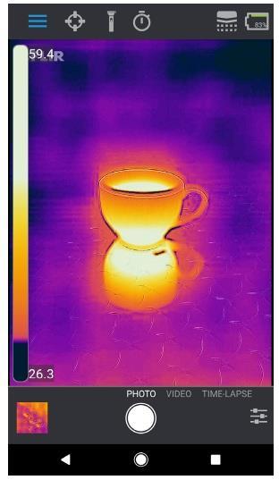 SKALA PODCZERWIENI FLIR ONE Pro pokaże zakres temperatur sceny i umożliwi dostosowanie mapowania temperatury przy użyciu funkcji o nazwie Skalowanie IR.