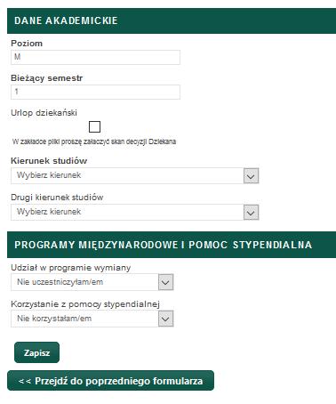 Dane akademickie Wypełnij wszystkie