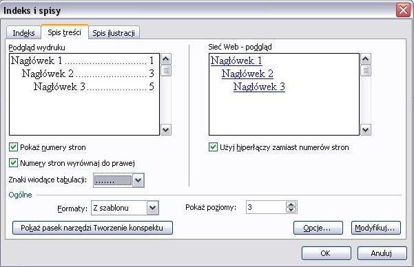 Spis treści sporządzamy automatycznie Word