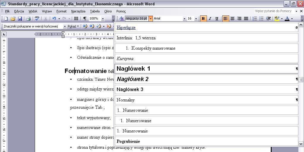 rozdziałów należy pisać od początku marginesu.