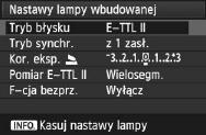 Procedura wprowadzania ustawień jest identyczna, ja w przypadu ustawiania funcji menu aparatu. Wybierz pozycję [Sterowanie lampą].