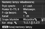 Korzystanie z bezprzewodowej lampy błysowejn 5 6 Wybierz pozycję [F-cja bezprz.]. Dla ustawienia [F-cja bezprz.] wybierz wartość [0], a następnie naciśnij przycis <0>.