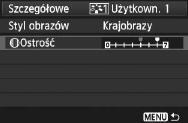 Naciśnij przycis <M>, aby zapisać nowy Styl obrazów. Spowoduje to ponowne wyświetlenie eranu wyboru Stylu obrazów. Bazowy Styl obrazów jest poazywany po prawej stronie pozycji [Użytown. *].