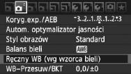 3 Ustawianie balansu bielin O Balans bieli wg wzorca Balans bieli według wzorca pozwala ręcznie ustawić balans bieli dla danego oświetlenia w celu uzysania więszej doładności.