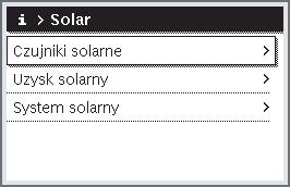 Odczytanie informacji o instalacji Obsługa Odczytywane informacje dot. instalacji solarnej Gdy aktywny jest ekran standardowy, nacisnąć przycisk "info", aby otworzyć menu informacyjne.