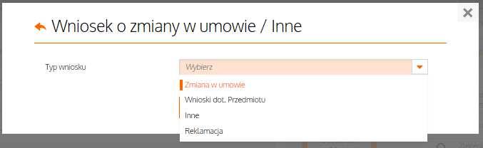 Wnioski o zmiany w umowie Wybierz Typ wniosku a następnie jego rodzaj