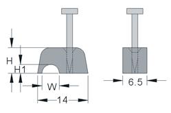 Uchwyty do przewodów okrągłych RoHS Uchwyty do przewodów okrągłych (flop) do mocowania i układania przewodów, wykonane z ocynkowanym gwoździem stalowym, materiał: odporny na uderzenia polietylen