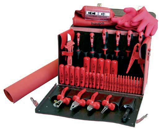 Walizki narzędziowe 1000 Volt Walizka narzędziowa Delux 1000 V czerwona walizka ze skóry bydlęcej z 54 bezpiecznymi narzędziami. Walizka 220142 z zawartością.