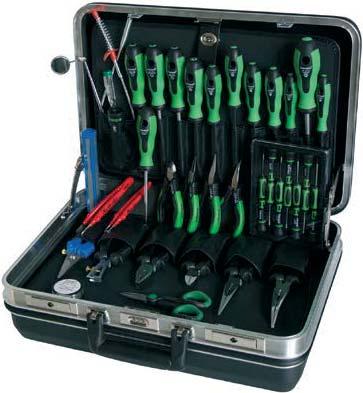 Walizka z twardego tworzywa Walizka narzędziowa Inspektor Mocna walizka narzędziowa, wysokiej jakości okucia, czarna, dla elektryka, z 25 narzędziami dla elektryka.