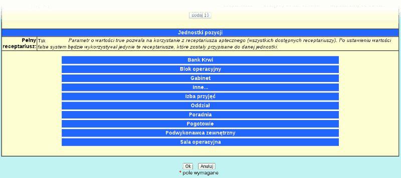 Jeśli już zdefiniowaliśmy listę zamienników, możemy przejść do dolnej części ekranu: W dolnej części ekranu znajduje się informacja o wartości parametru PELNY_RECEPTARIUSZ nie