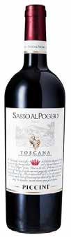 518 Piccini Sasso Al Poggio Supetoscan IGT 159,00 zł Wino czerwone wytrawne. Kolor intensywny ciemnorubinowy. Dojrzały i przyjemny zapach owoców leśnych jagód i malin.