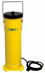 Sprzęt do osuszania ESAB Pojemnik do suchego składowania PK 1 PK 1 to lekki i poręczny pojemnik do suchego składowania elektrod. Łatwy w przenoszeniu. Temperatura składowania wynosi około 100 C.