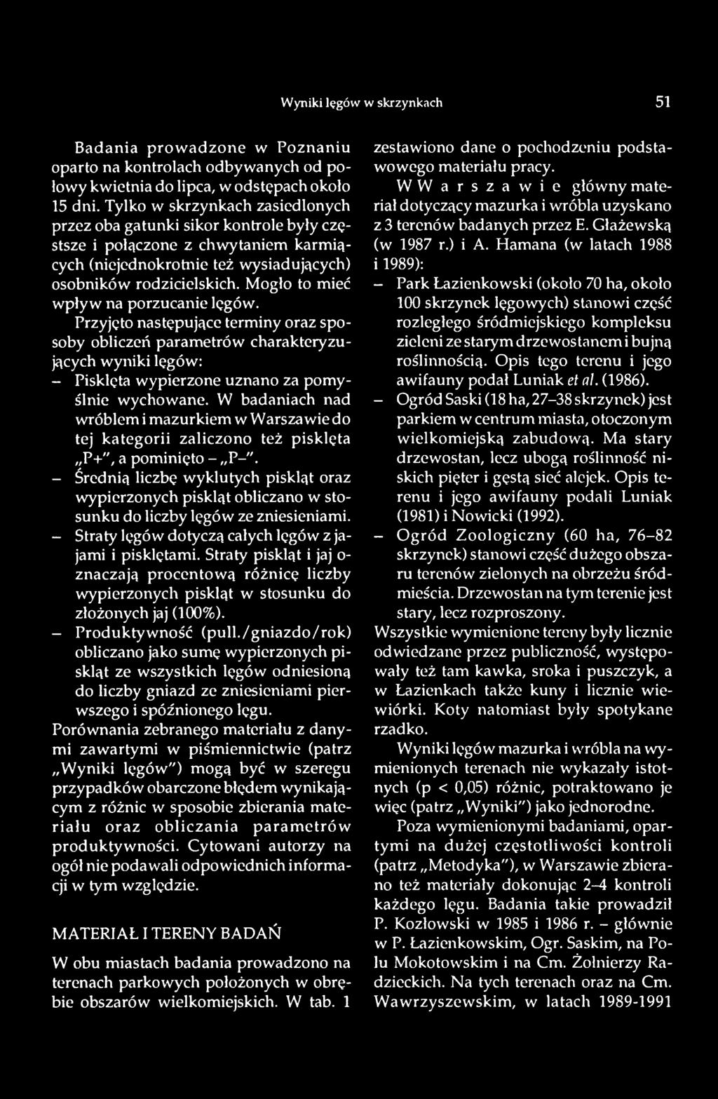 - Średnią liczbę wyklutych piskląt oraz wypierzonych piskląt obliczano w stosunku do liczby lęgów ze zniesieniami. - Straty lęgów dotyczą całych lęgów z jajami i pisklętami.