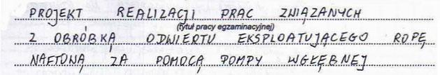 W pracy egzaminacyjnej oceniane były następujące elementy: I. Tytuł pracy egzaminacyjnej, II. Założenia do projektu realizacji prac wynikające z treści zadania i załączników, III.