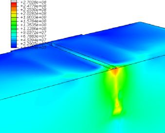 W powyższym zadaniu dla przyjętych modeli obliczeniowych naprężenia te osiągają wartość 400 MPa, jednak w rzeczywistym zbiorniku mogą być niższe.