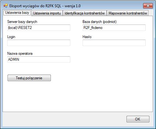 Konfiguracja połączenia z bazą danych programu R2fk 1.