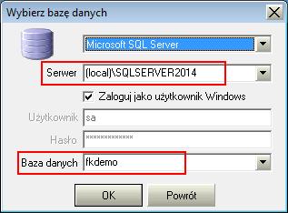 2. Pola <Login> i <Hasło> wypełnij danymi uwierzytelniającymi użytkownika bazodanowego (nie mylić z użytkownikiem