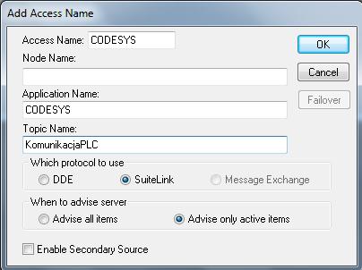 W kolejnym oknie należy wypełnić pola: Access Name: Dowolna_nazwa