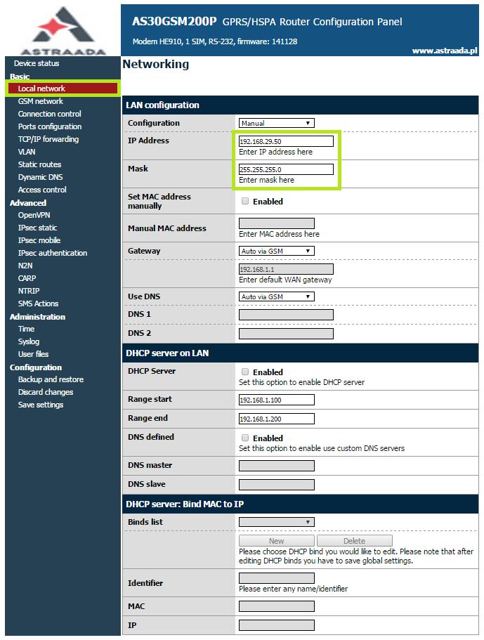 zapisaliśmy z pola Default Gateway w ustawieniach