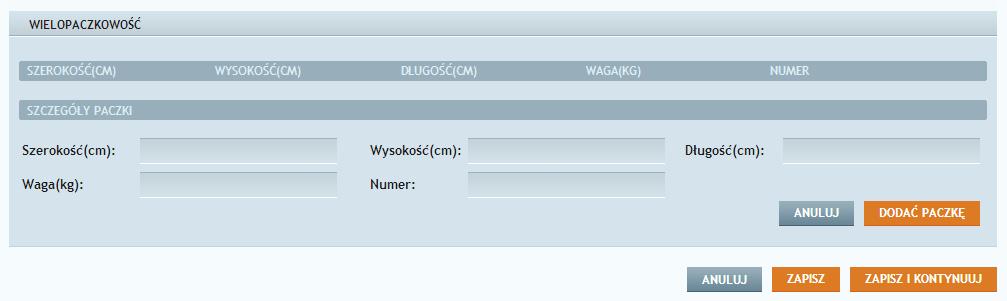 Rys. 23 Wybieranie opcji Wielopaczkowości Krok 6 Na zakończenie klikamy lub jeśli chcemy stworzyć kolejne zamówienie.