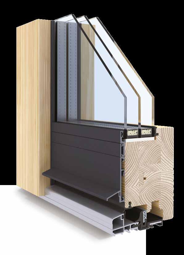 Innovative design The innovative design of the window made with glued wood, where the window sash does not have an internal glazing bead and is completely hidden from the outside behind the frame.