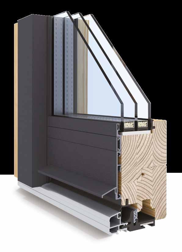 Innovative design The innovative design of the window made with glued wood, where the window sash does not have an internal glazing bead and is completely hidden from the outside behind the frame.
